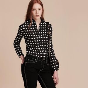 BURBERRY Heart Print Linen Blouse